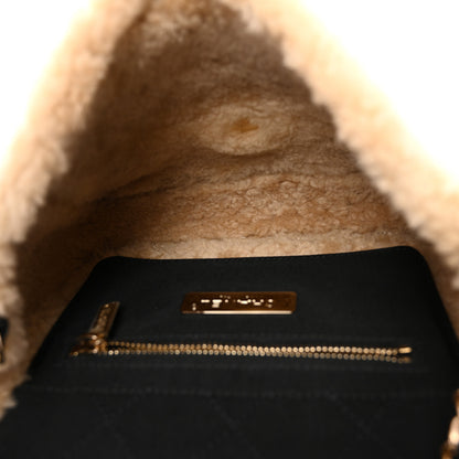 Chanel Shiny Crumpled Sheepskin Shearling CC Mania Flap Bag Black Beige 5 of 10