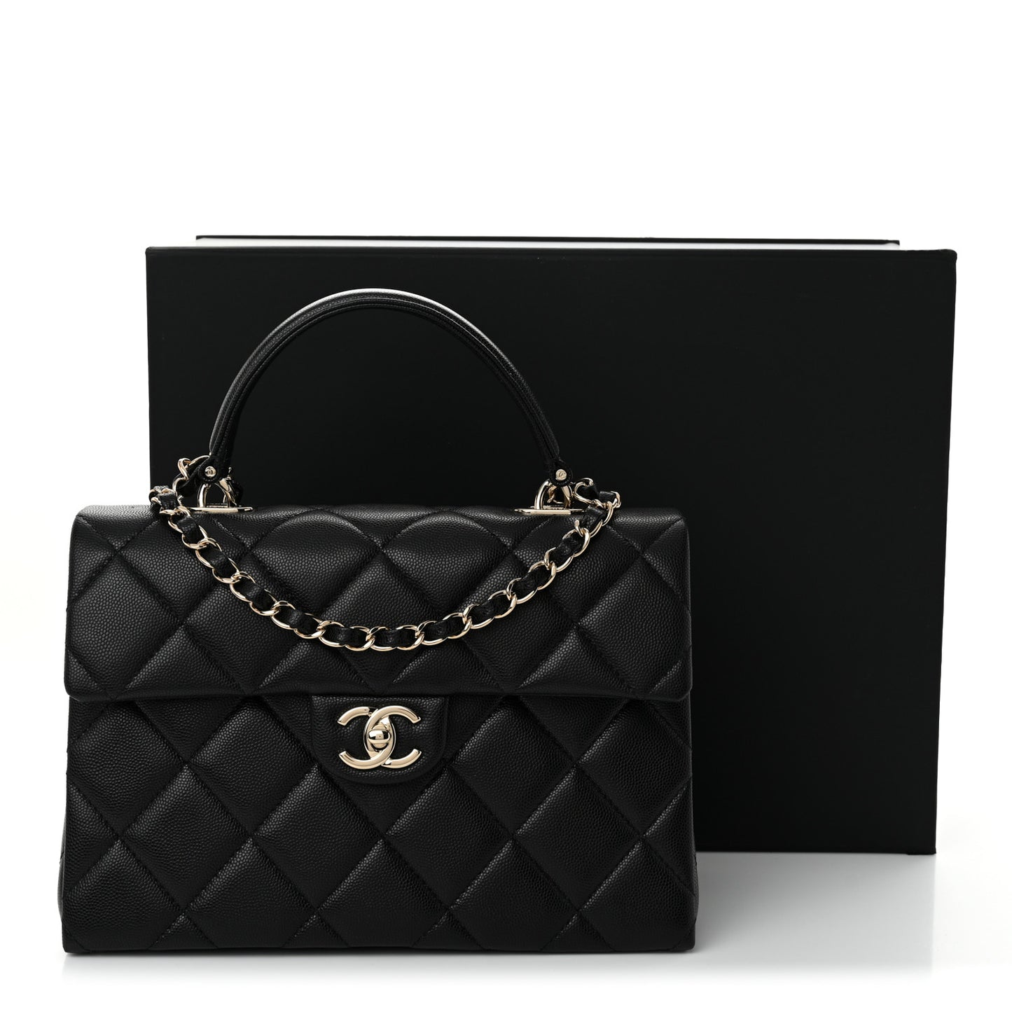 Caviar Quilted Medium Retro Twist Top Handle Flap Black