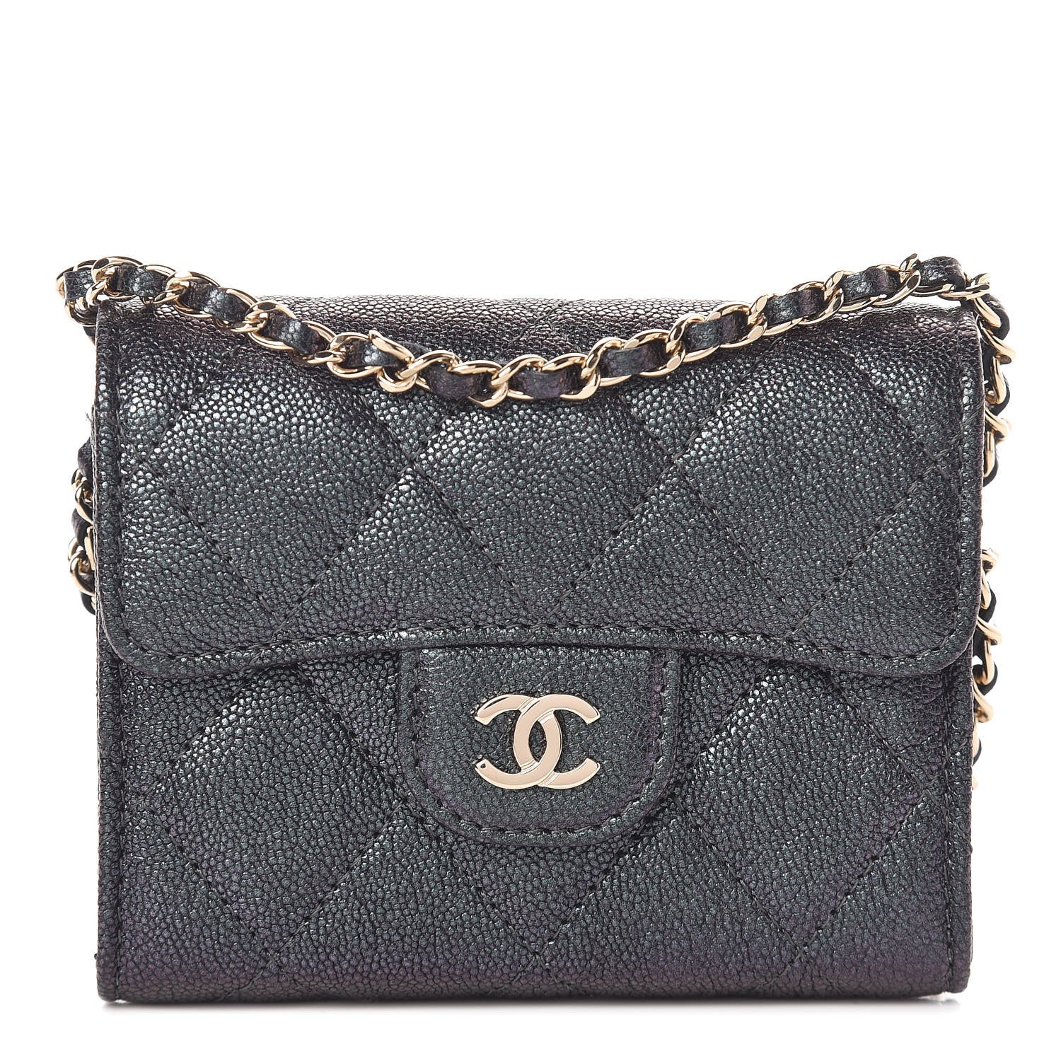Chanel Iridescent Caviar Quilted Flap Card Holder On Chain Black 1 of 12
