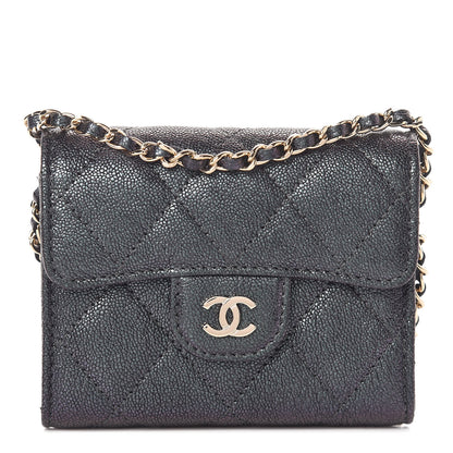 Chanel Iridescent Caviar Quilted Flap Card Holder On Chain Black 1 of 12