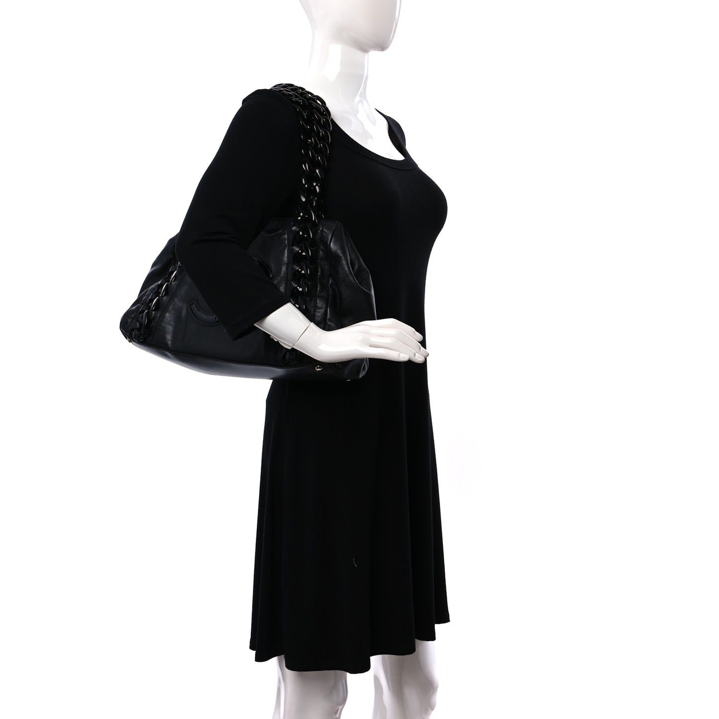 Calfskin Modern Chain Rhodoid East West Tote Black