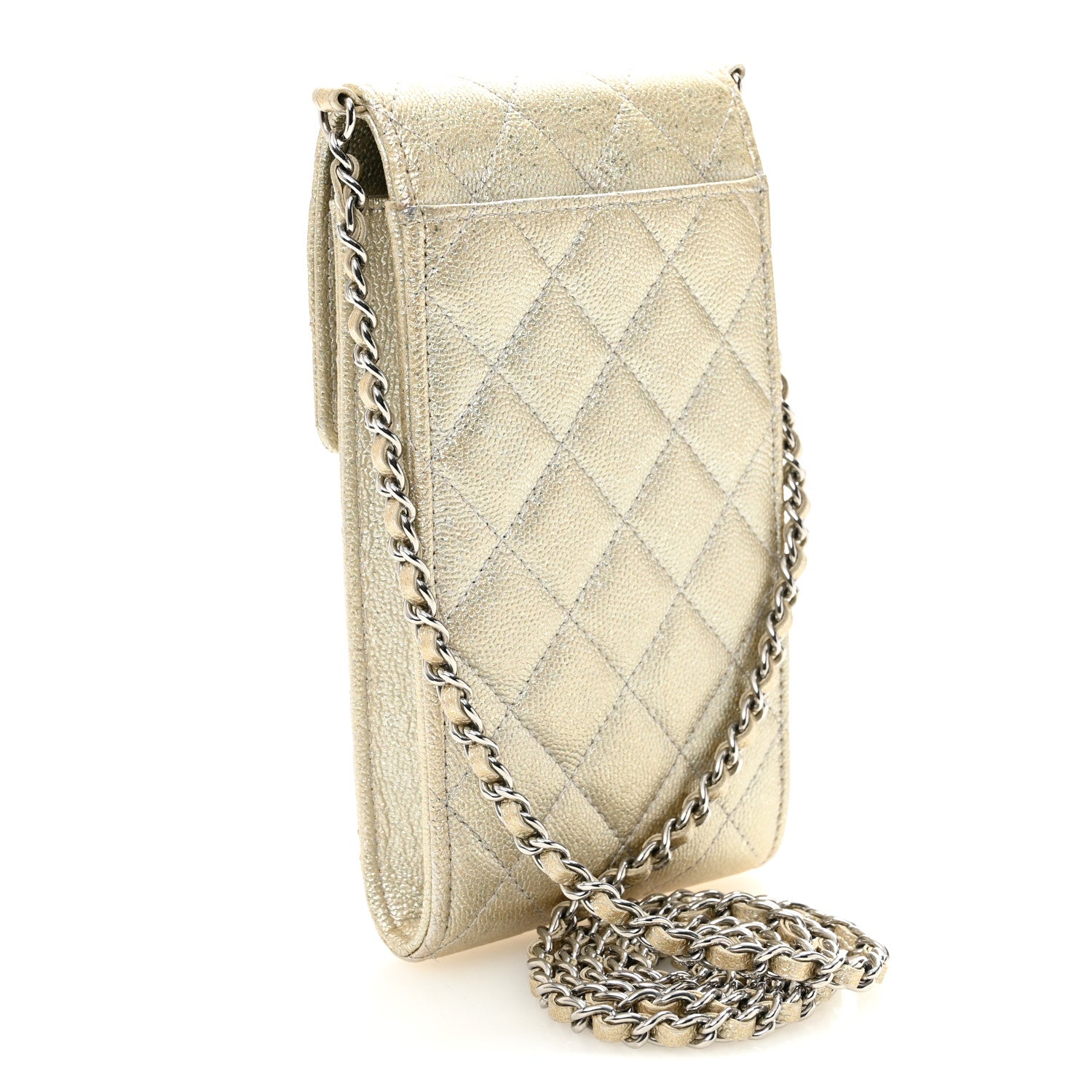 Chanel Metallic Caviar Quilted Classic Phone Holder Gold 3 of 10