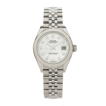 Rolex Stainless Steel 18K White Gold Diamond Mother of Pearl 28mm Oyster Perpetual Datejust Watch 279174 1 of 5