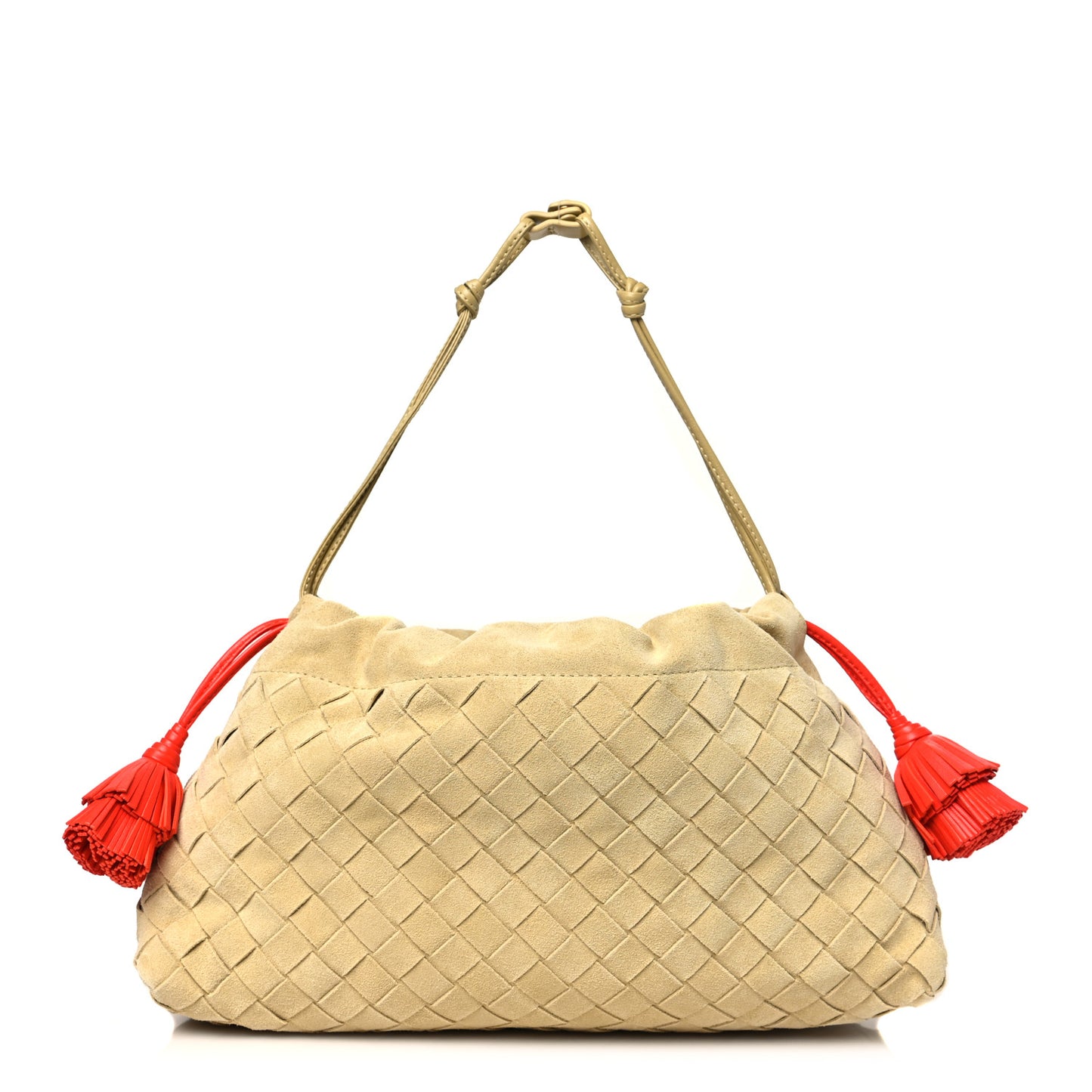 Suede Calfskin Intrecciato Soiree Pouch Clutch Tapioca Cherry