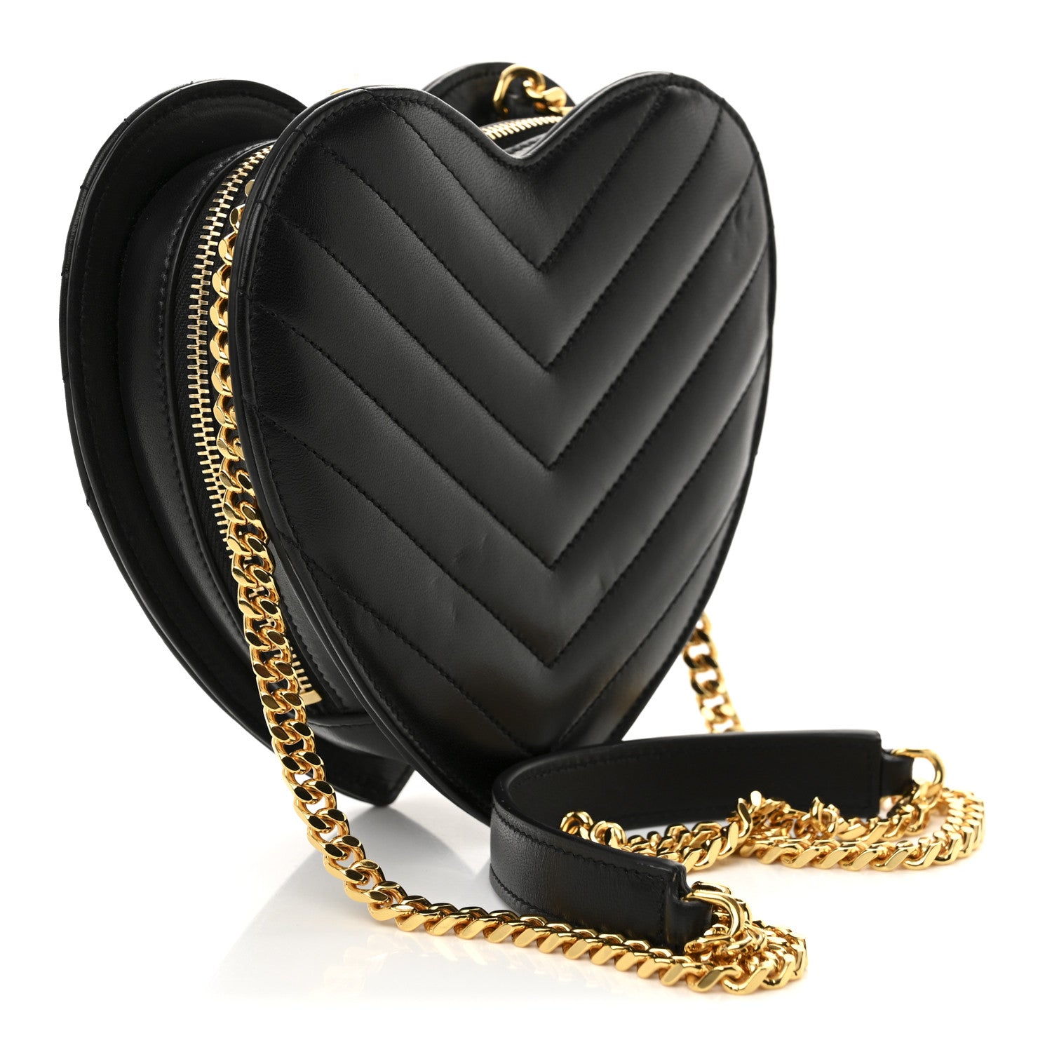 Saint Laurent Lambskin Matelasse Chevron Monogram Small Love Heart Chain Bag Black 3 of 11