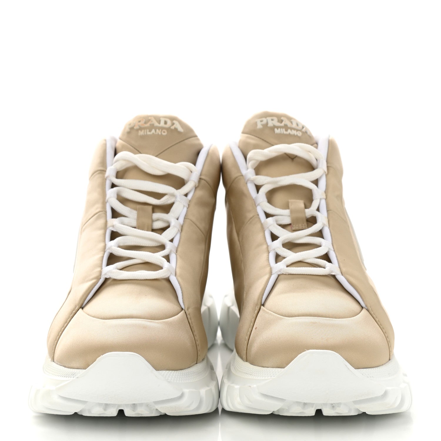 Prada Re-Nylon Gabardine Rubber Triangle Logo Quilted Womens Rush Piuma 50mm Mid Sneakers 38.5 Deserto 2 of 9