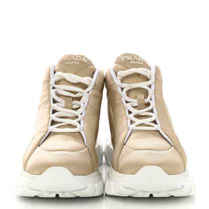 Prada Re-Nylon Gabardine Rubber Triangle Logo Quilted Womens Rush Piuma 50mm Mid Sneakers 38.5 Deserto 2 of 9