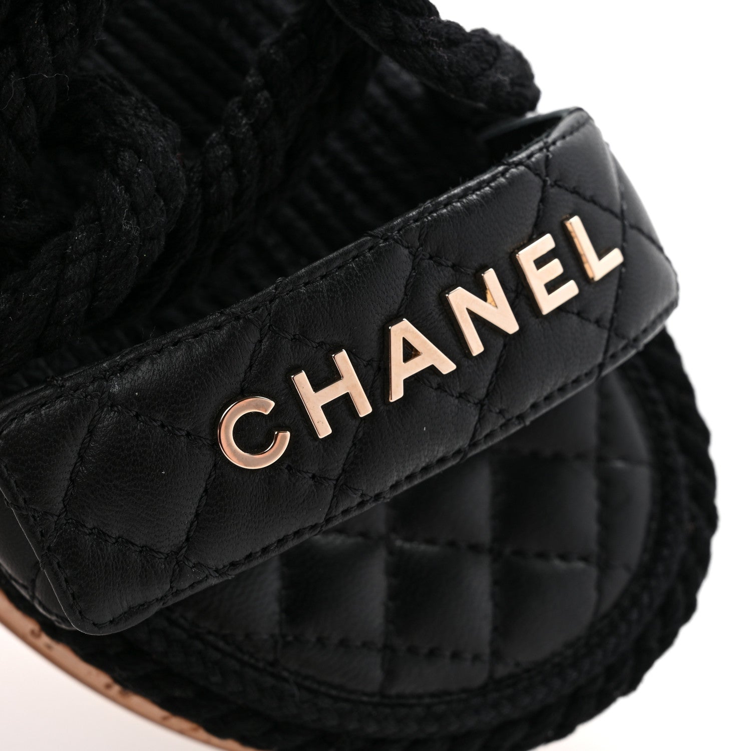 Chanel Cord Lambskin Quilted Logo Sandals 38 Black 9 of 9