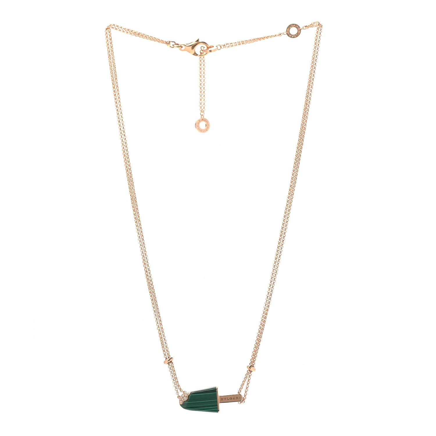 Bulgari 18K Rose Gold Diamond Malachite Gelati Necklace 3 of 8