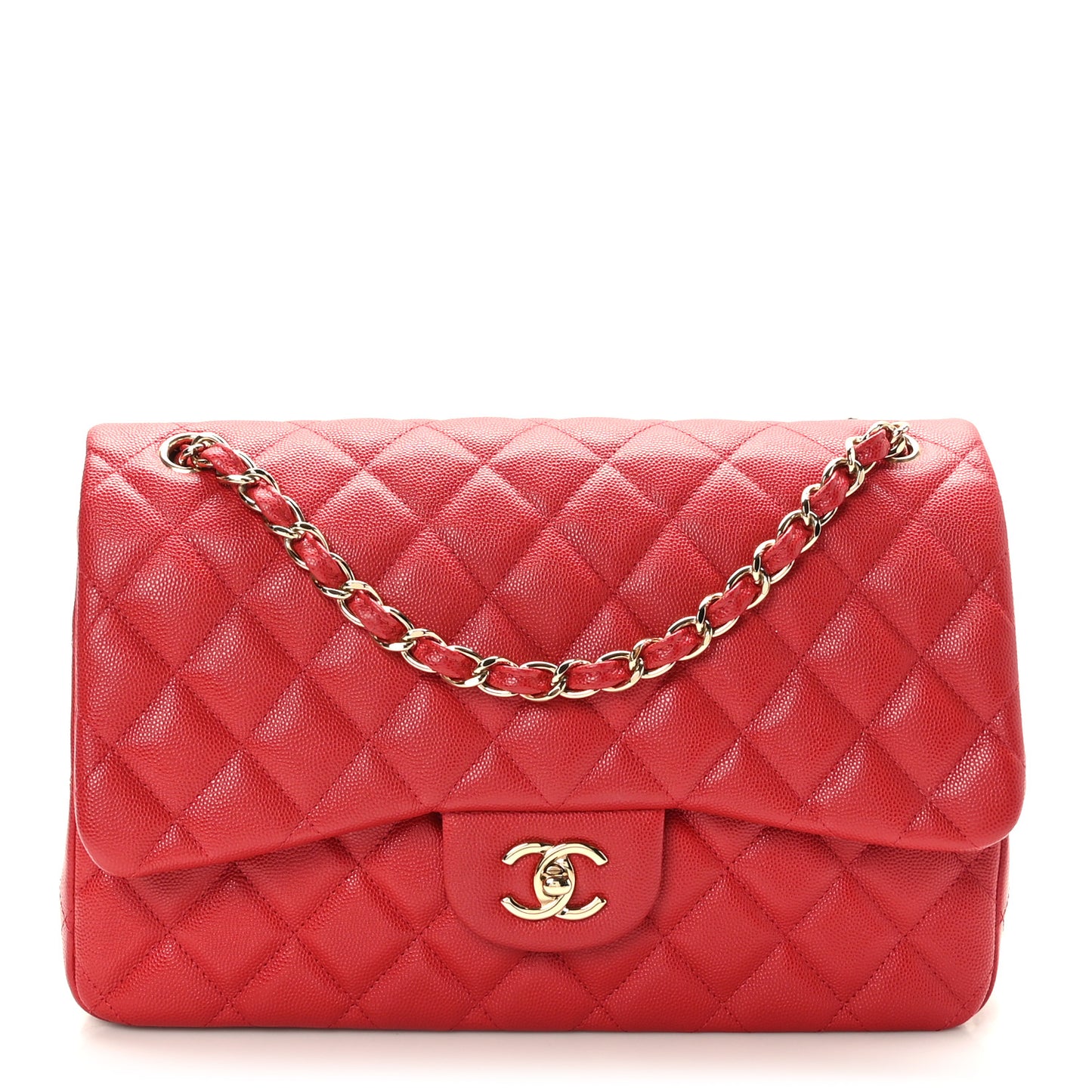 Caviar Quilted Jumbo Double Flap Red