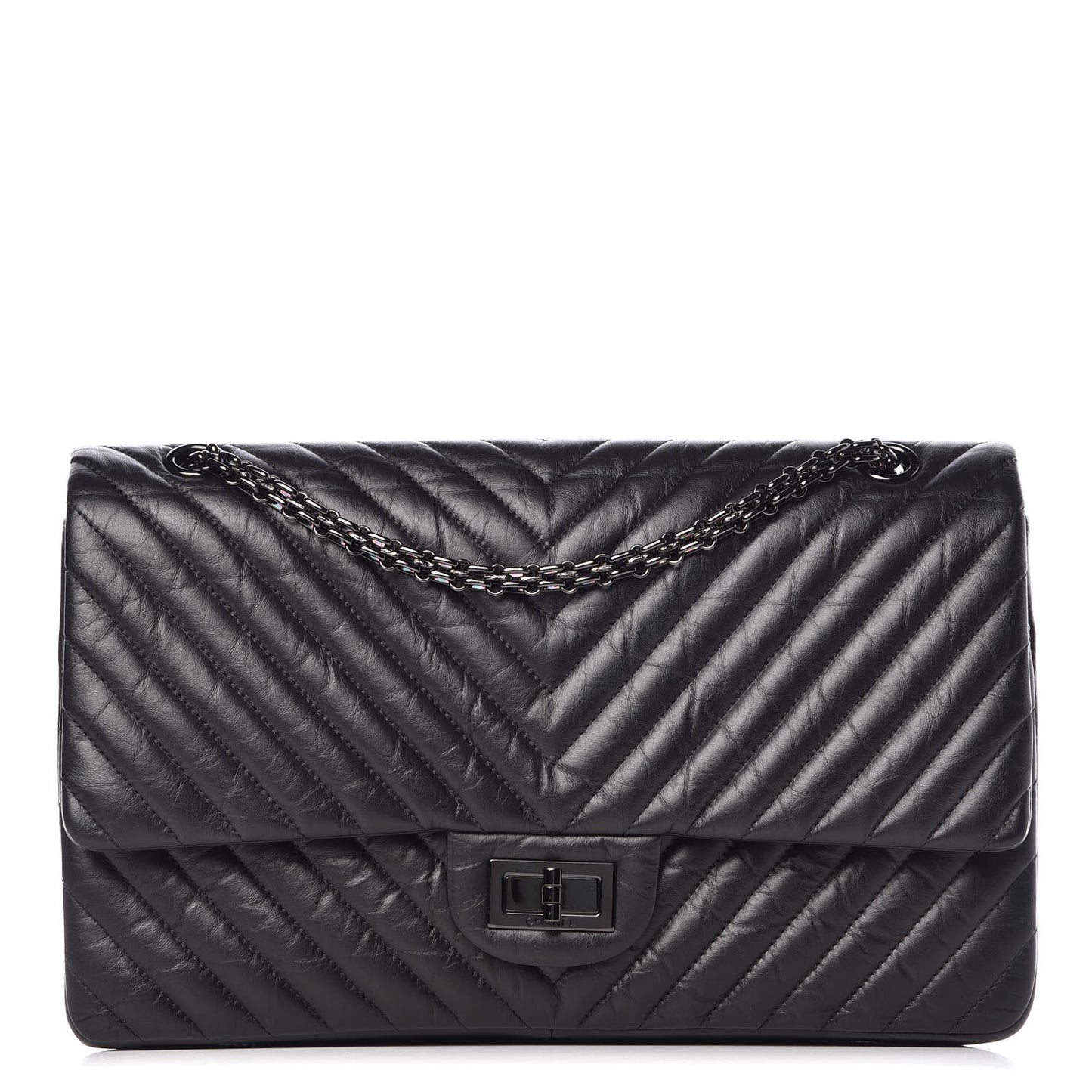 Aged Calfskin Chevron Quilted 2.55 Reissue 227 Flap So Black