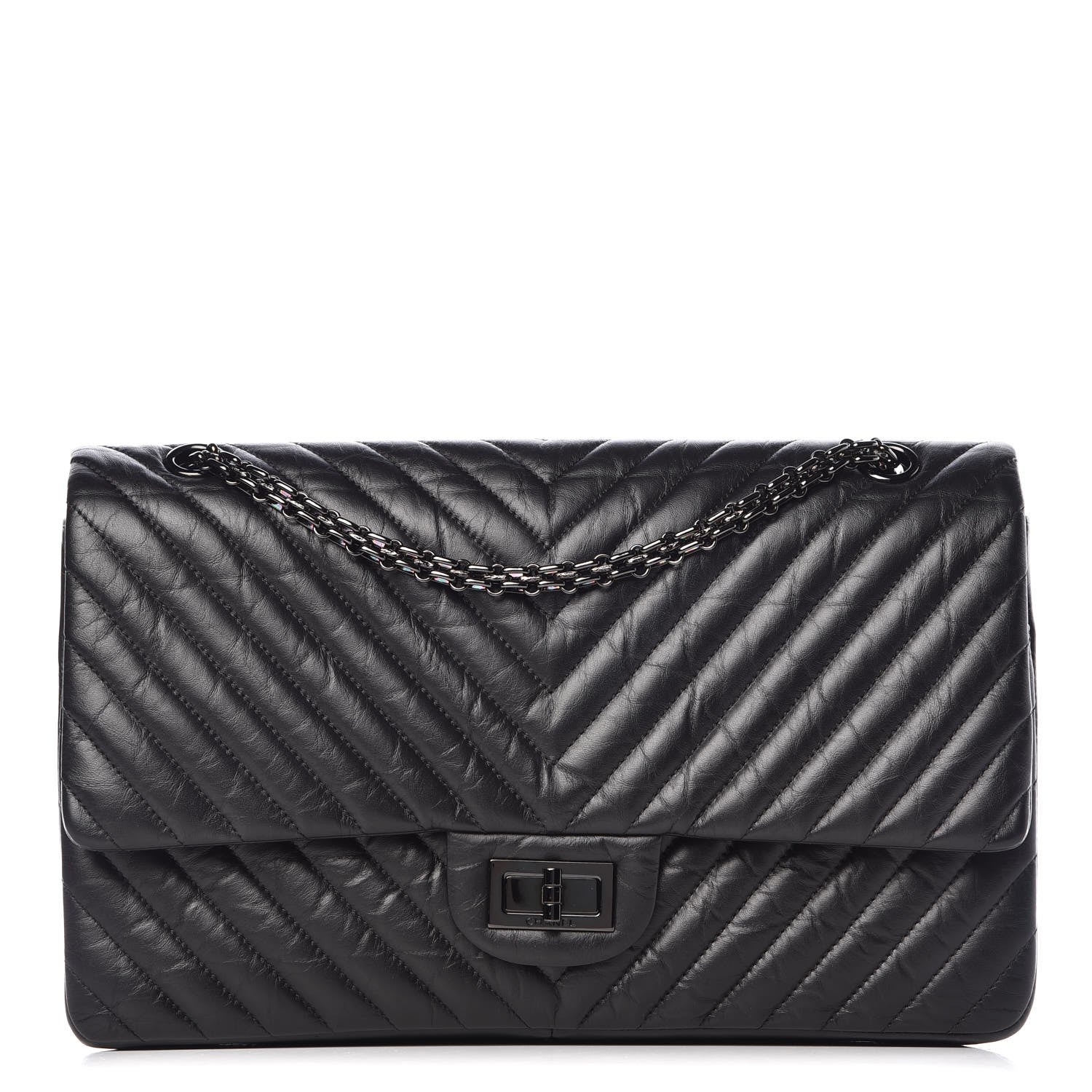 Chanel Aged Calfskin Chevron Quilted 2.55 Reissue 227 Flap So Black 1 of 10