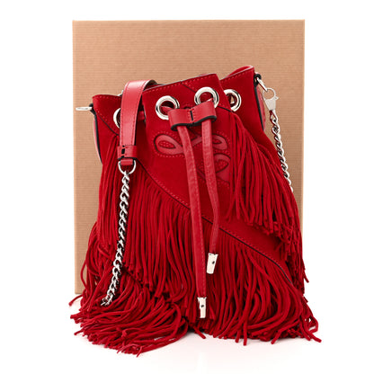 Christian Louboutin Suede Calfskin Fringe Marie Jane Bucket Red 12 of 12