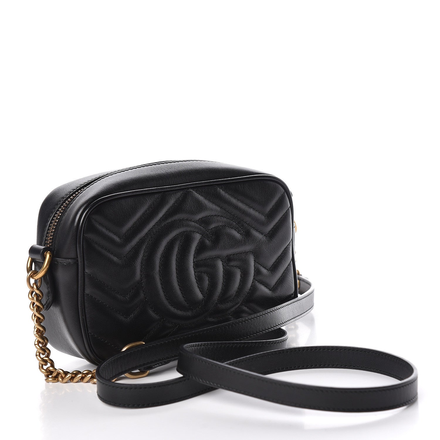 Gucci Calfskin Matelasse Mini GG Marmont Chain Shoulder Bag Black 3 of 11