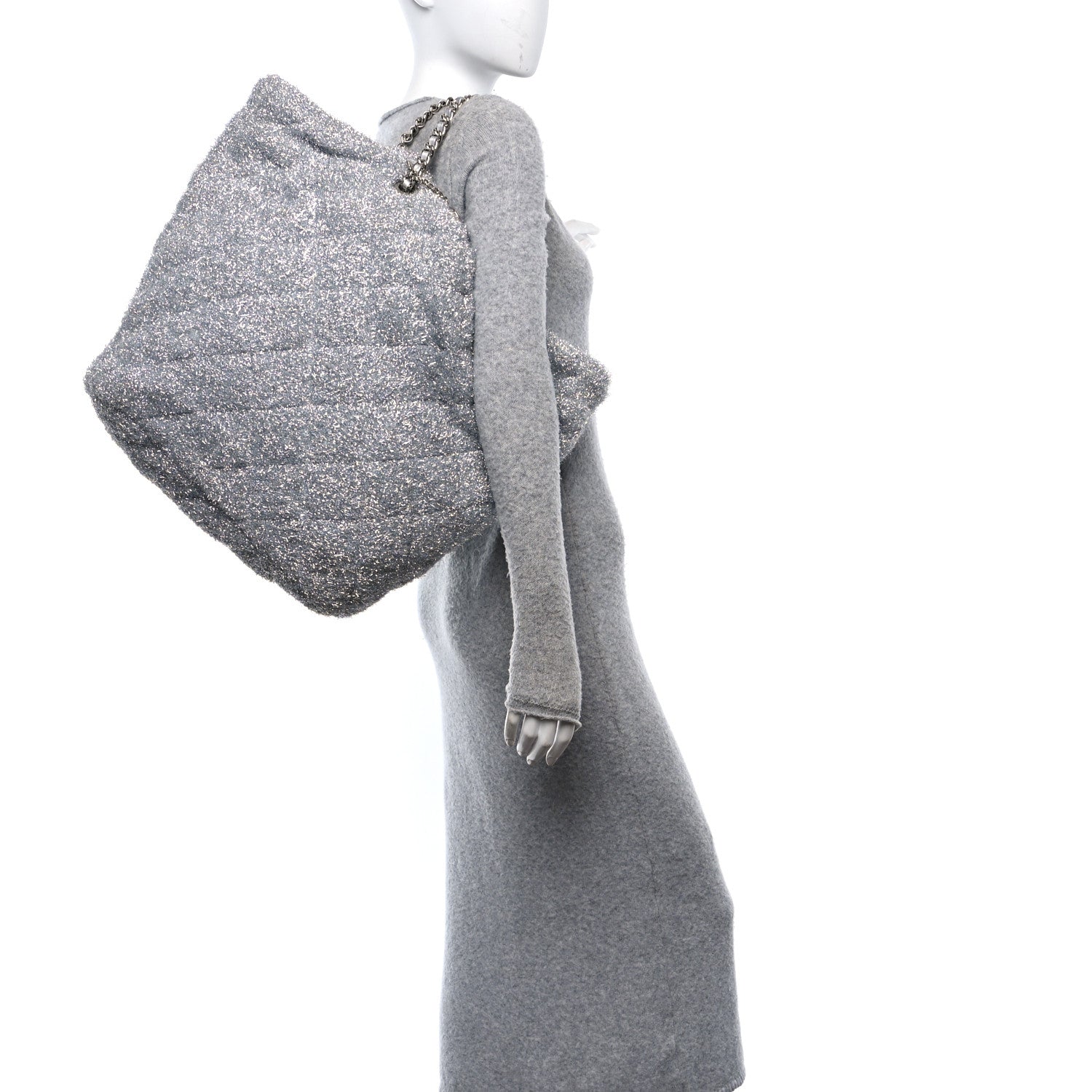 Chanel Knit Metallic Lambskin Large Shopping Tote Silver 2 of 10
