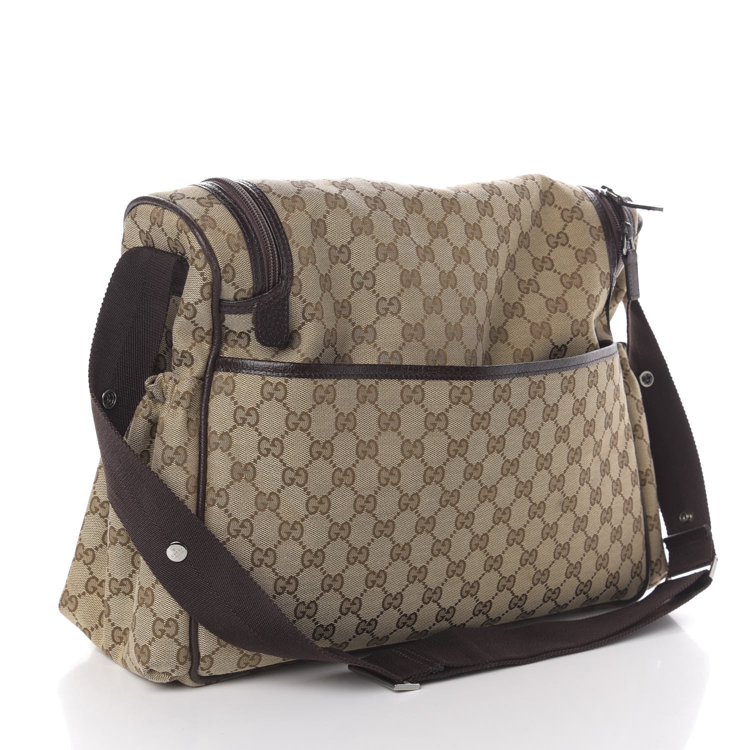 Gucci Monogram Natural Pigskin Large Diaper Bag Beige Ebony Cocoa Dark Chocolate 4 of 10