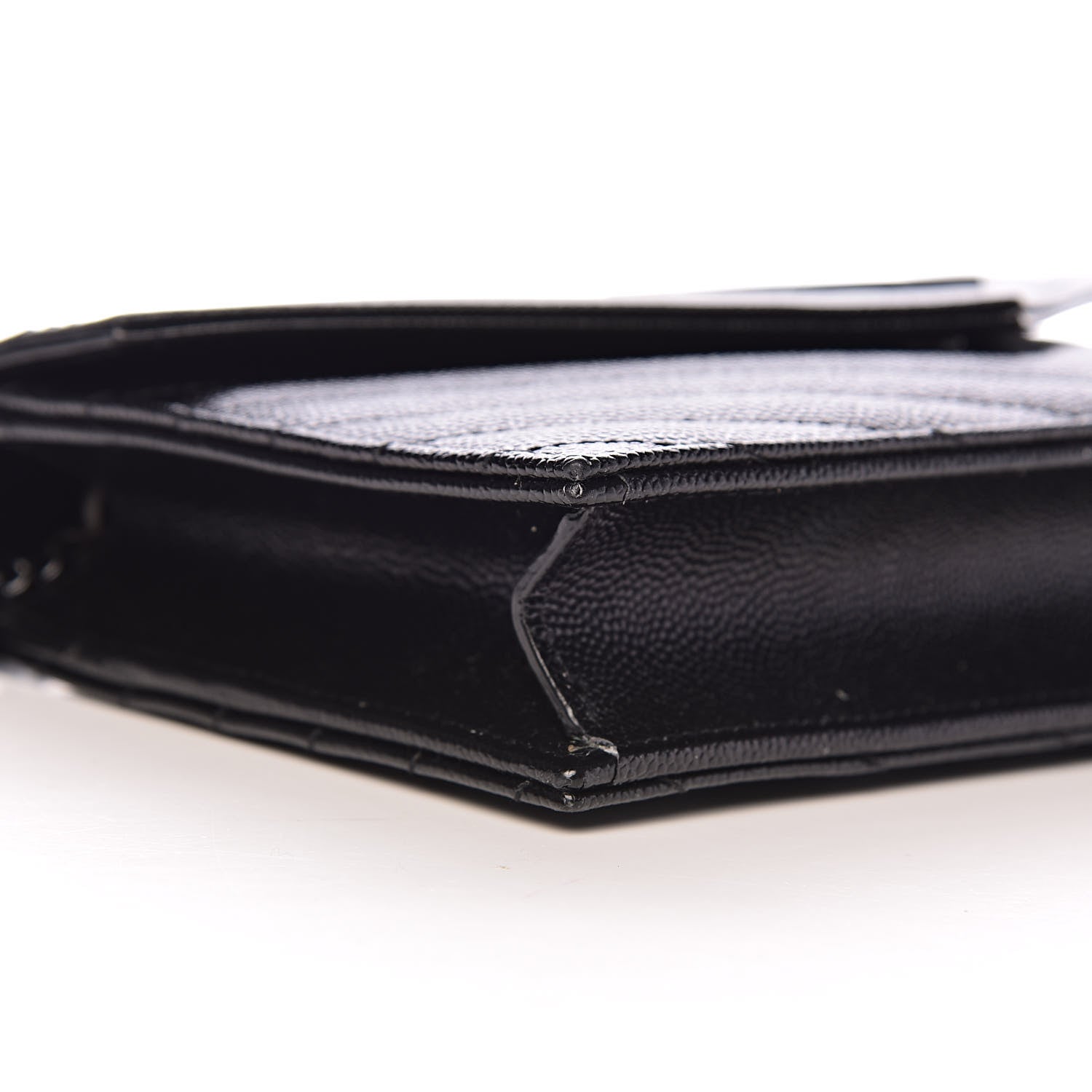Saint Laurent Grain De Poudre Matelasse Chevron Monogram Envelope Chain Wallet Black 7 of 10