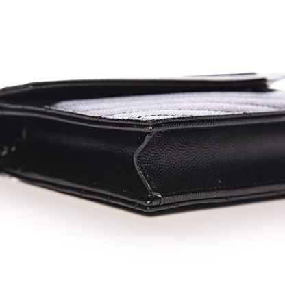 Saint Laurent Grain De Poudre Matelasse Chevron Monogram Envelope Chain Wallet Black 7 of 10