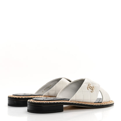 Chanel Lambskin Quilted Chain CC Sandals 37.5 White 5 of 10