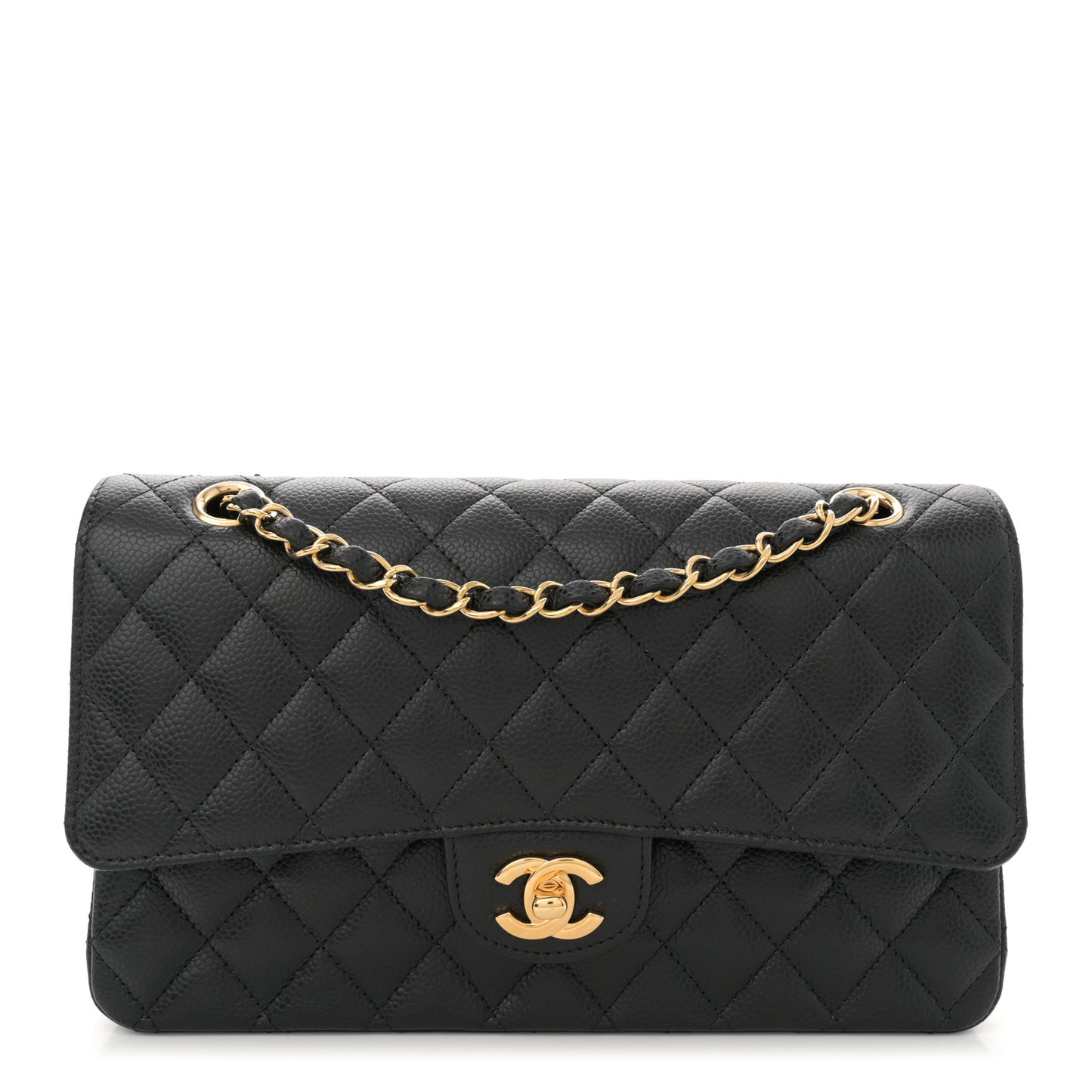 Caviar Quilted Medium Double Flap Black