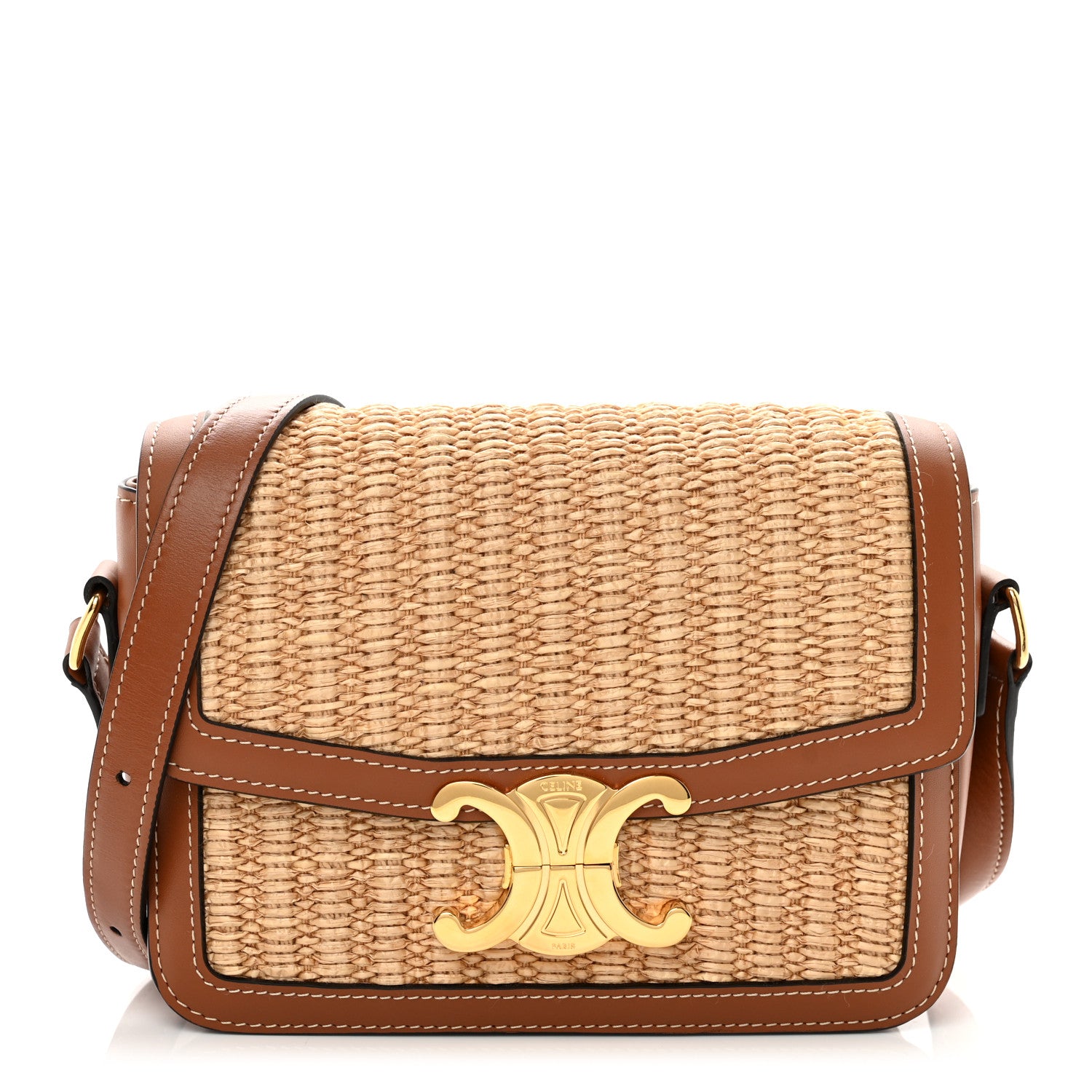 Celine Raffia Calfskin Teen Triomphe Natural Tan 1 of 9
