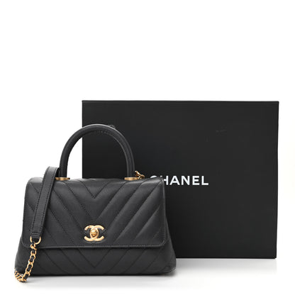Chanel Caviar Chevron Quilted Mini Coco Handle Flap Dark Grey 11 of 11