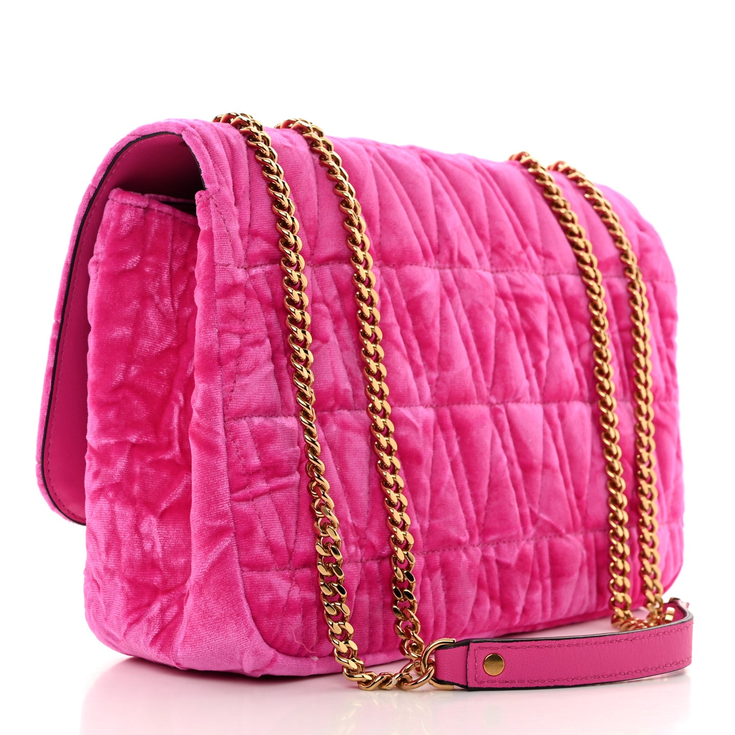 Velvet Quilted Virtus Shoulder Bag Pink