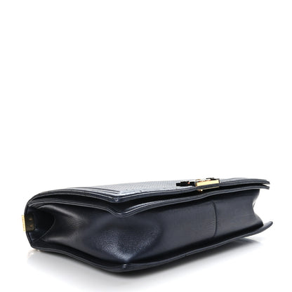Chanel Lambskin Embossed Large Boy Cube Flap Navy Blue 4 of 9