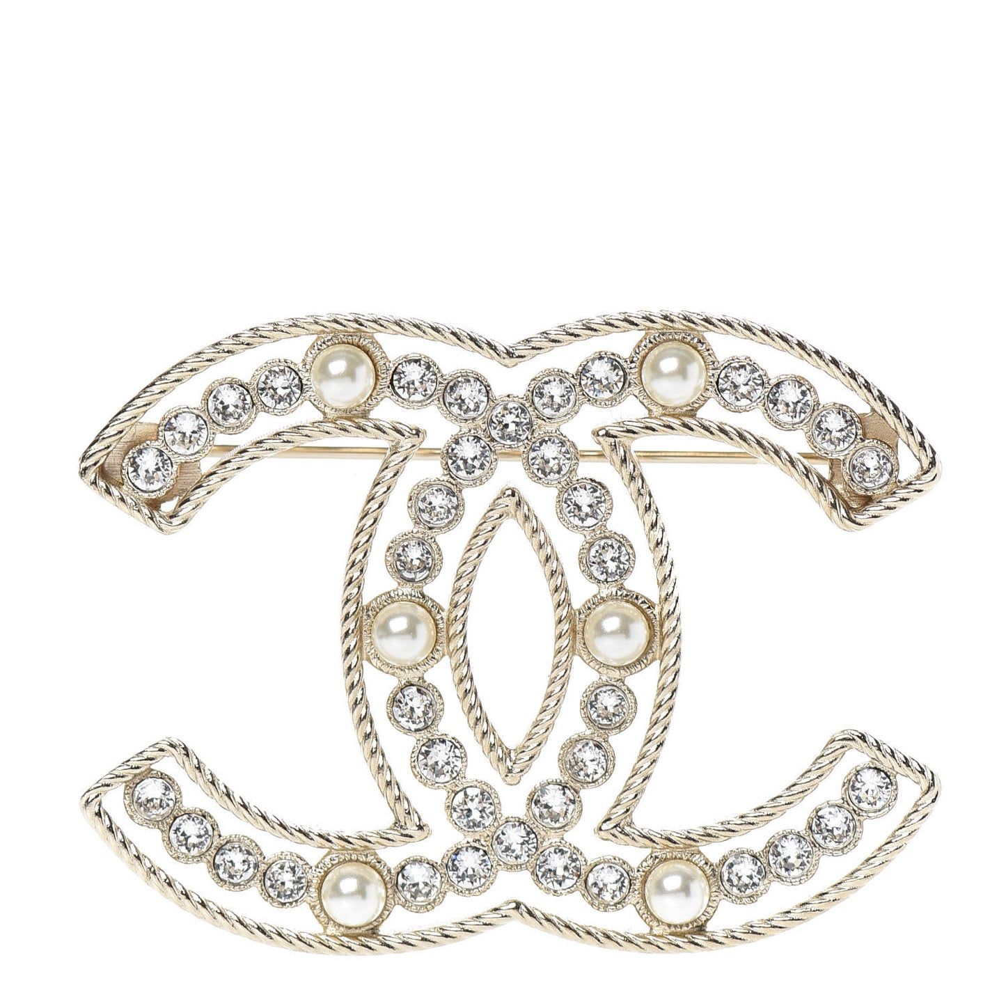 Pearl Crystal Sparkling Pearls CC Brooch Gold
