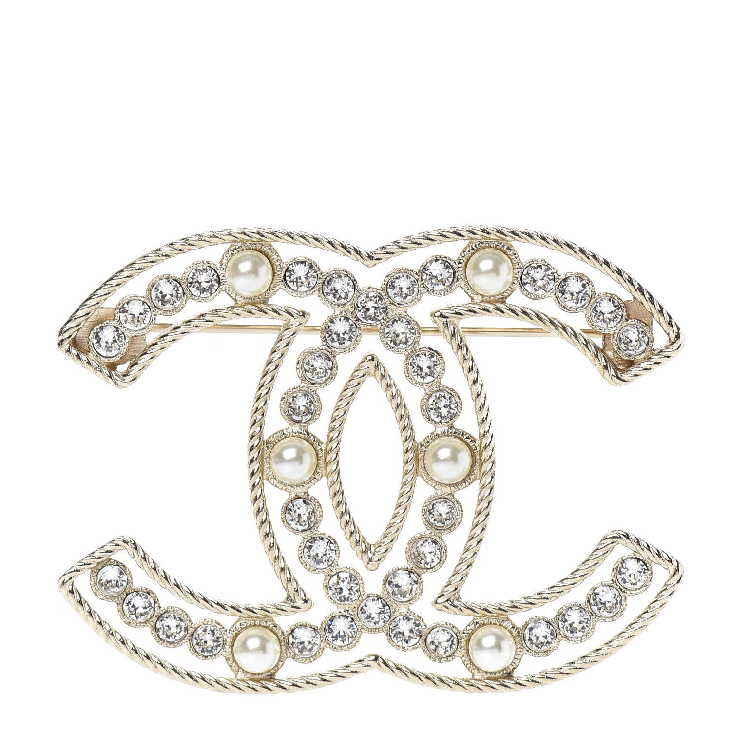 Chanel Pearl Crystal Sparkling Pearls CC Brooch Gold 1 of 5
