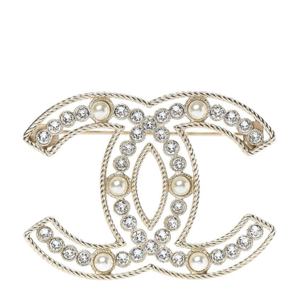 Chanel Pearl Crystal Sparkling Pearls CC Brooch Gold 1 of 5