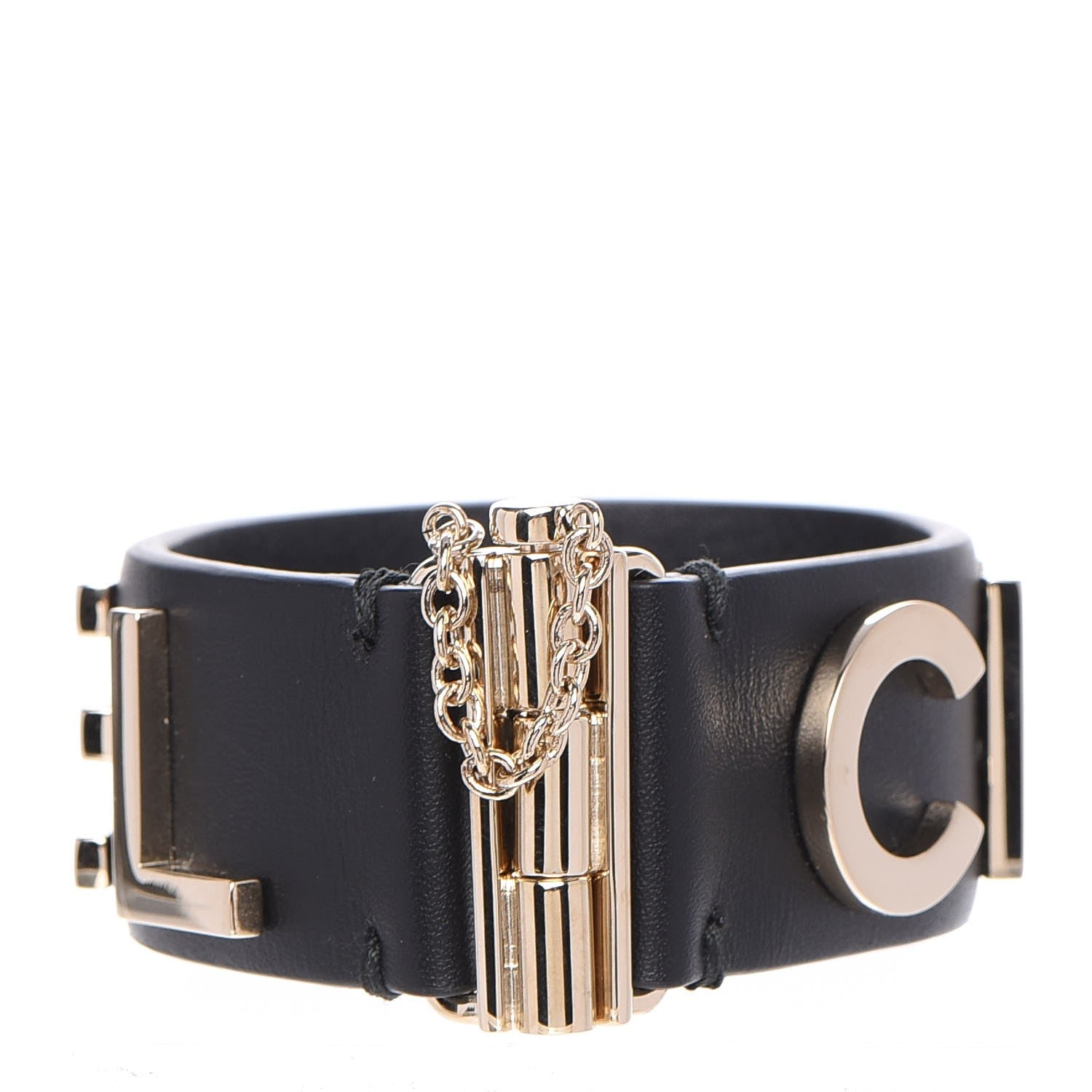 Chanel Calfskin Logo Cuff Bracelet Black Gold 3 of 8