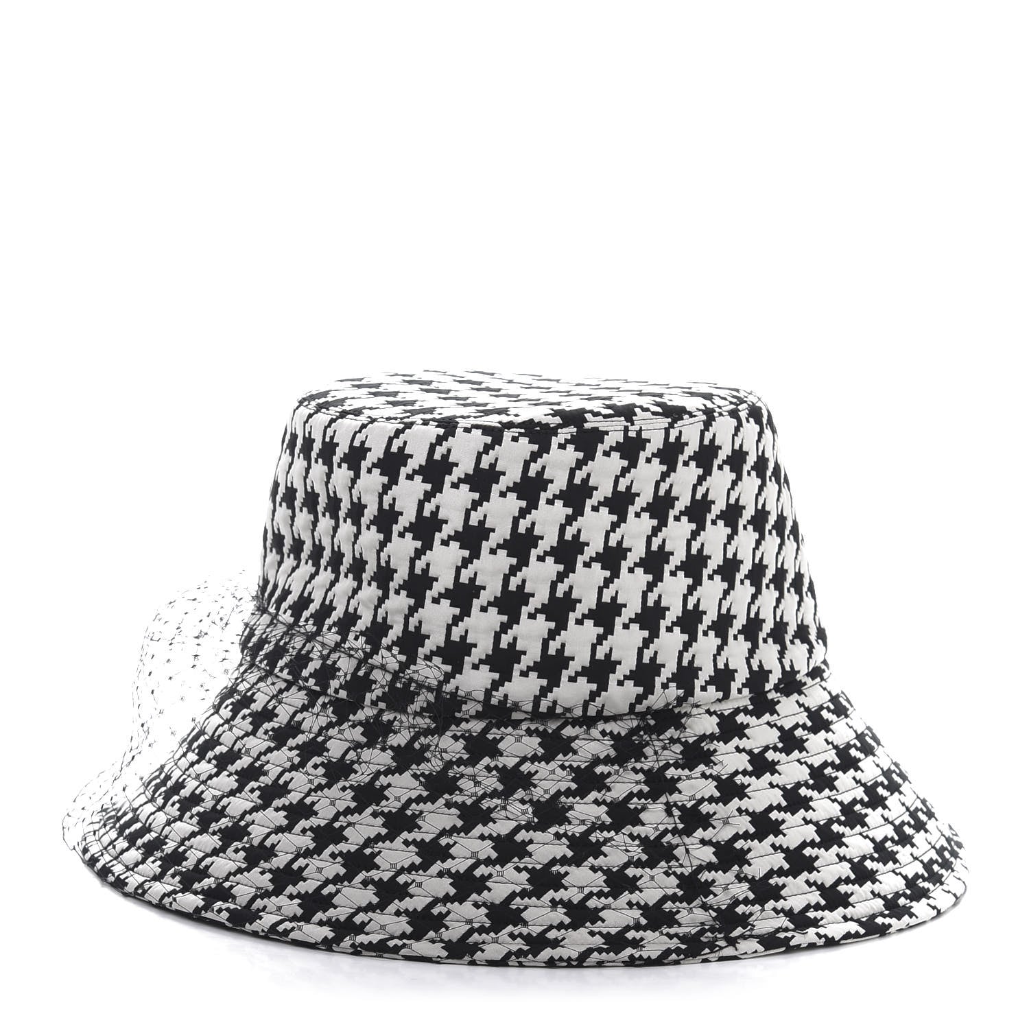Christian Dior Technical Fabric 30 Montaigne Large Brim Bucket Hat with Veil 58 Black White 1 of 8