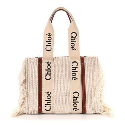 Chloe Cotton Calfskin Medium Woody Ribbon Fringe Tote Sepia Brown 1 of 10