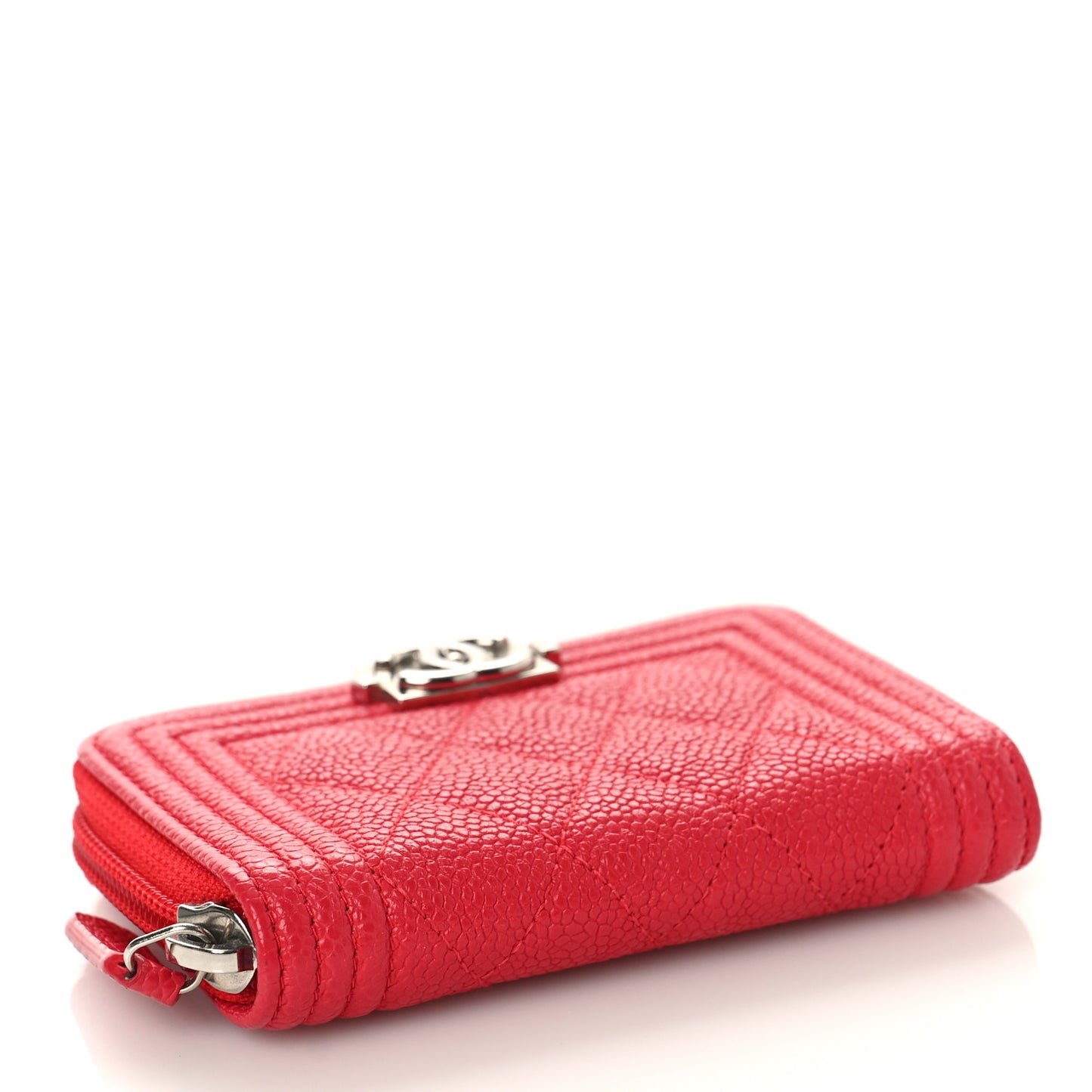 Caviar Quilted Boy Zip Around Coin Purse Wallet Red