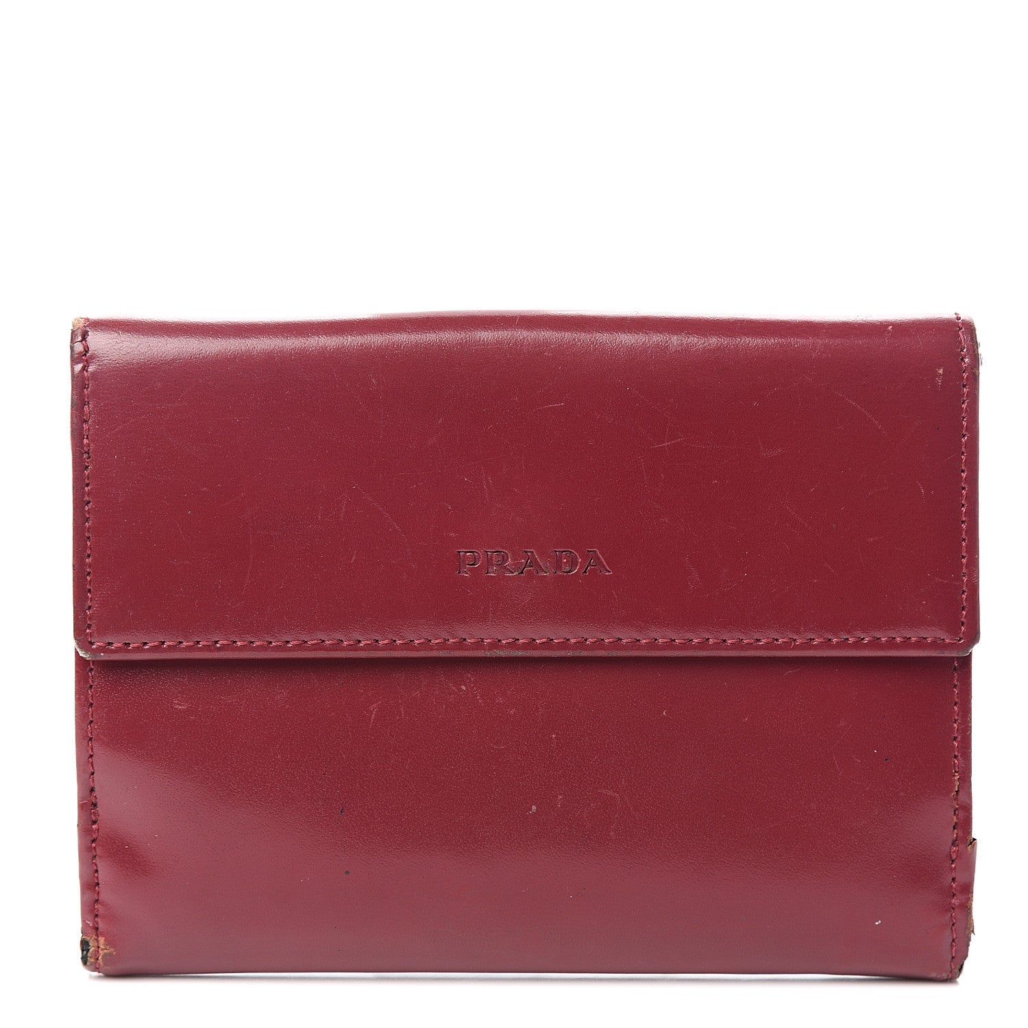 Prada Vitello French Flap Compact Wallet Cherry 1 of 11