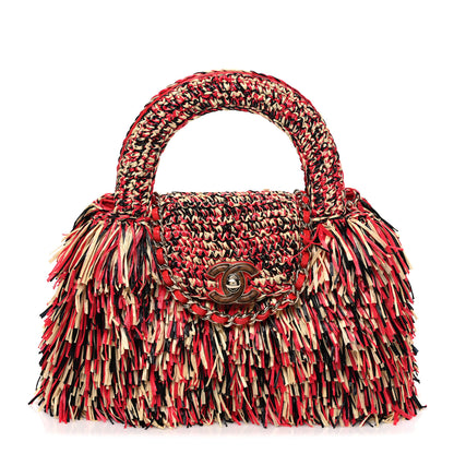 Chanel Raffia Fringe Nano Kelly Shopper Red Beige Black 1 of 10