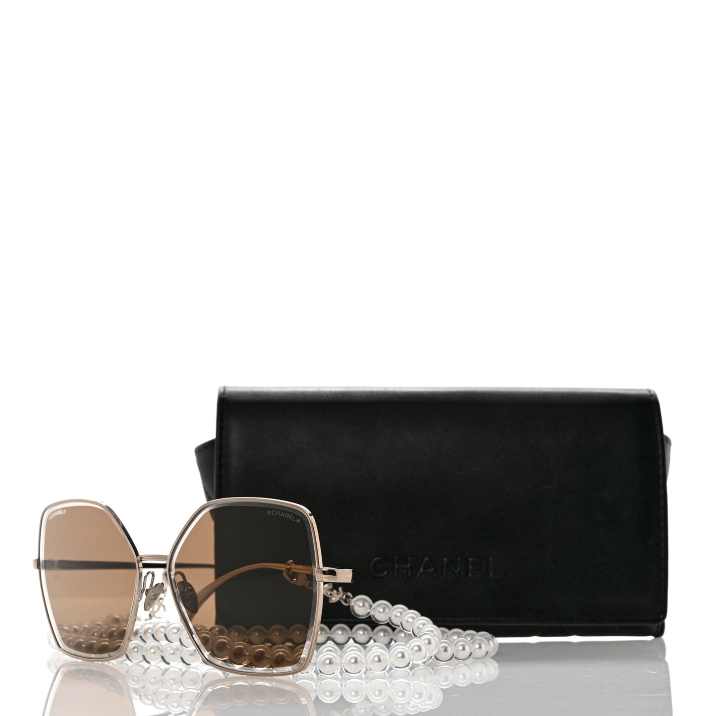 Butterfly Removable Pearl Chain Sunglasses 4262 Brown