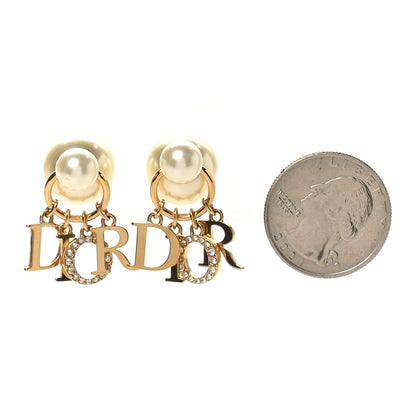 Christian Dior Pearl Crystal Tribal Logo Charms Earrings Gold 5 of 10