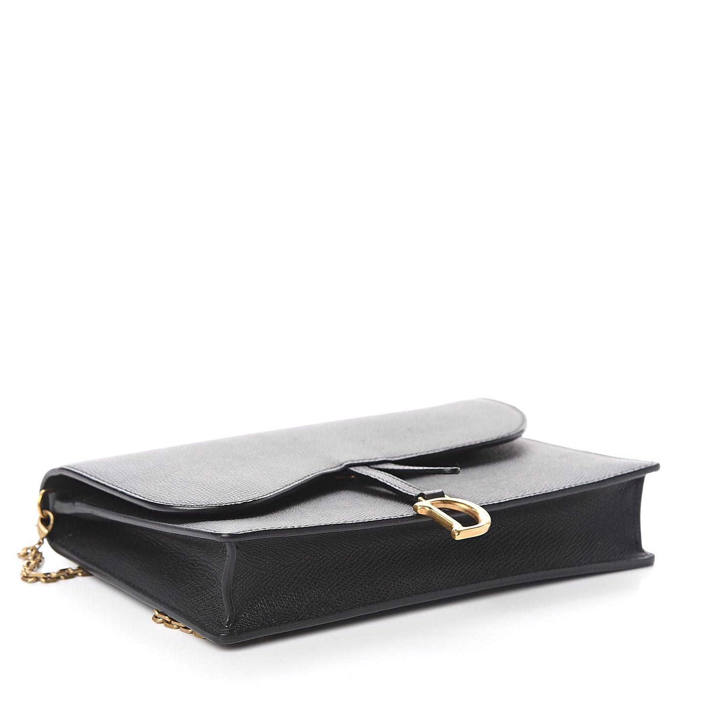 Grained Calfskin Saddle Chain Pouch Black