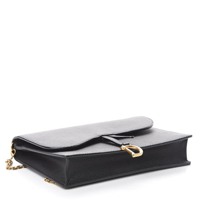 Christian Dior Grained Calfskin Saddle Chain Pouch Black 3 of 7