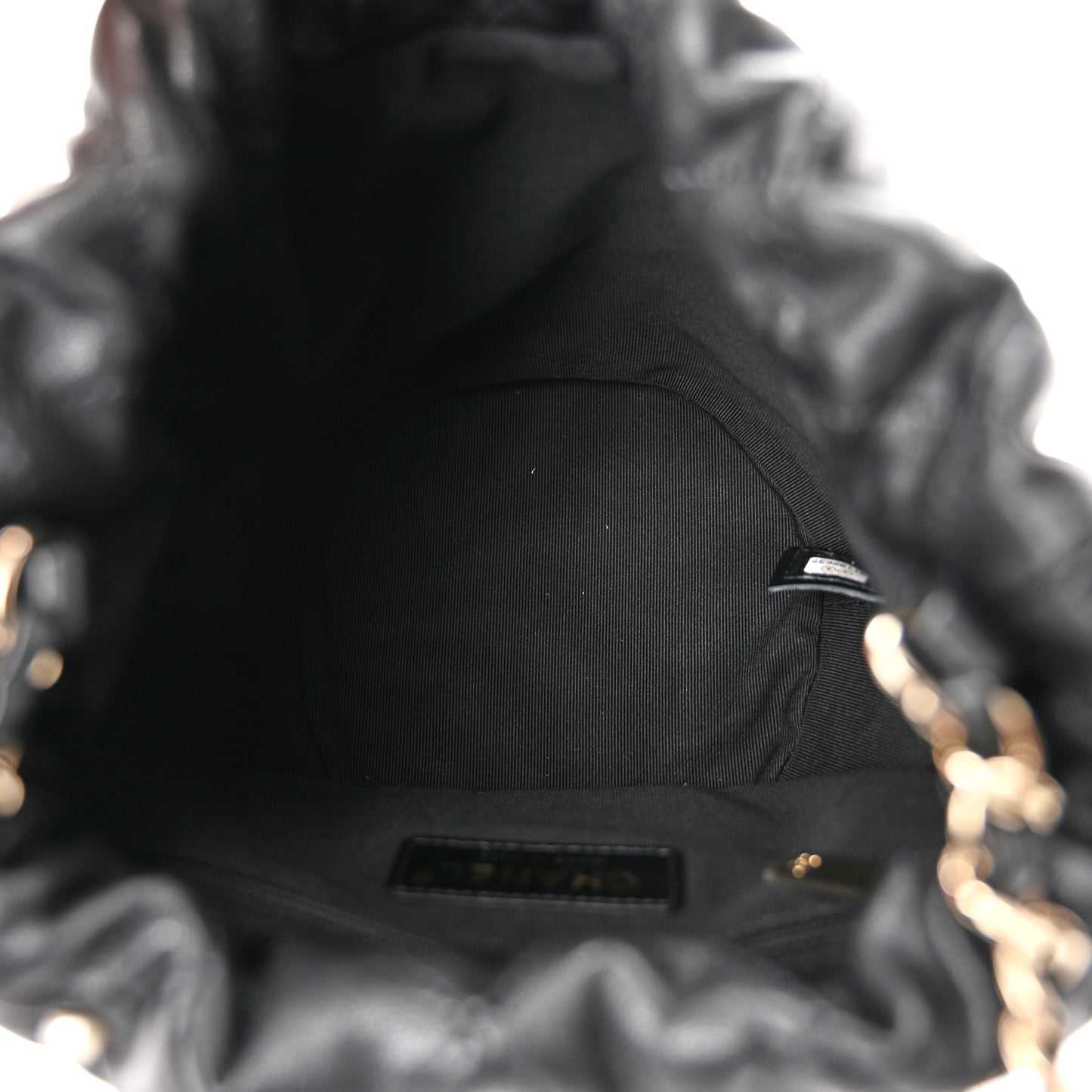 Lambskin Quilted Pearl About Pearls Drawstring Bag Black
