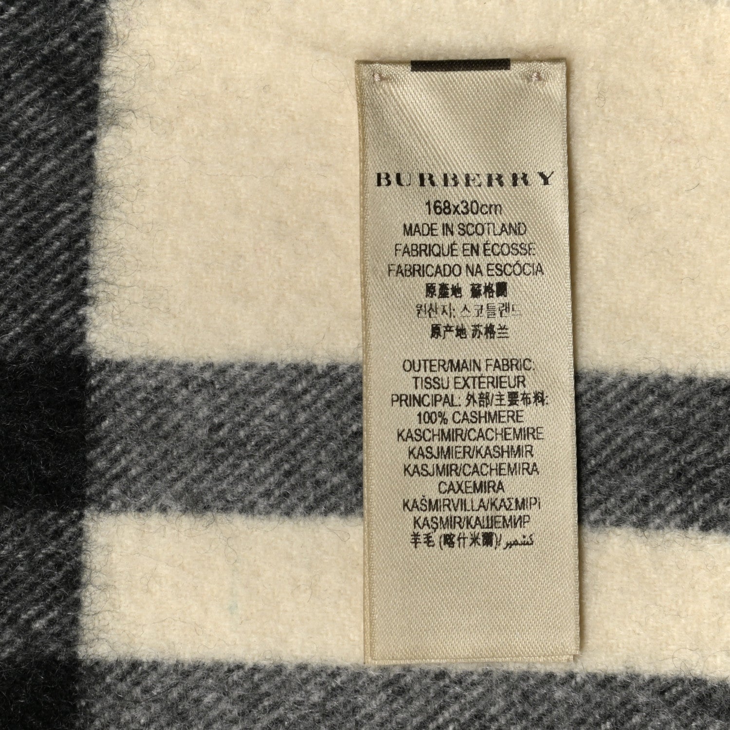 Burberry Cashmere Giant Check Icon Stripe Fringe Scarf Natural White 4 of 4