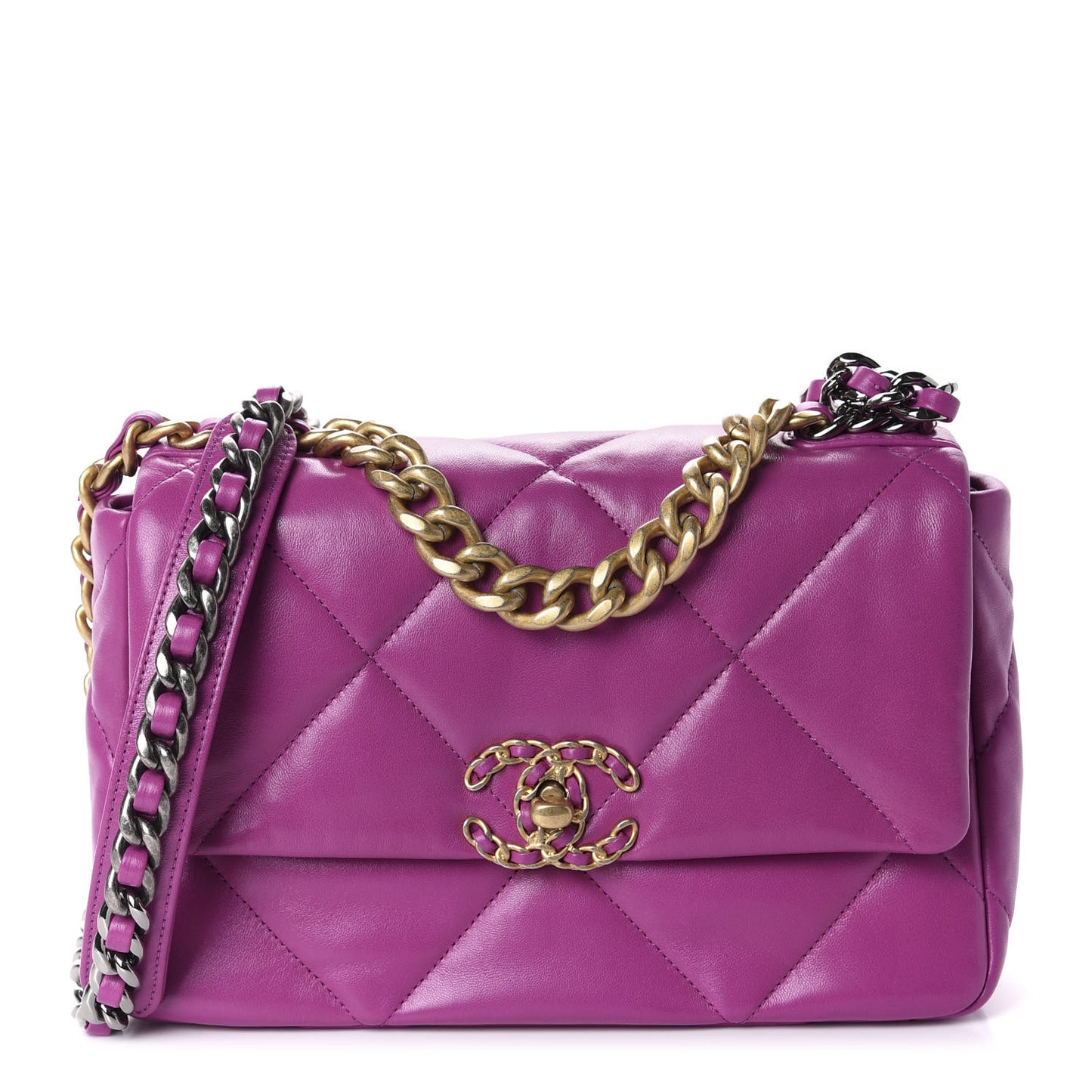 Lambskin Quilted Medium 19 Flap Purple