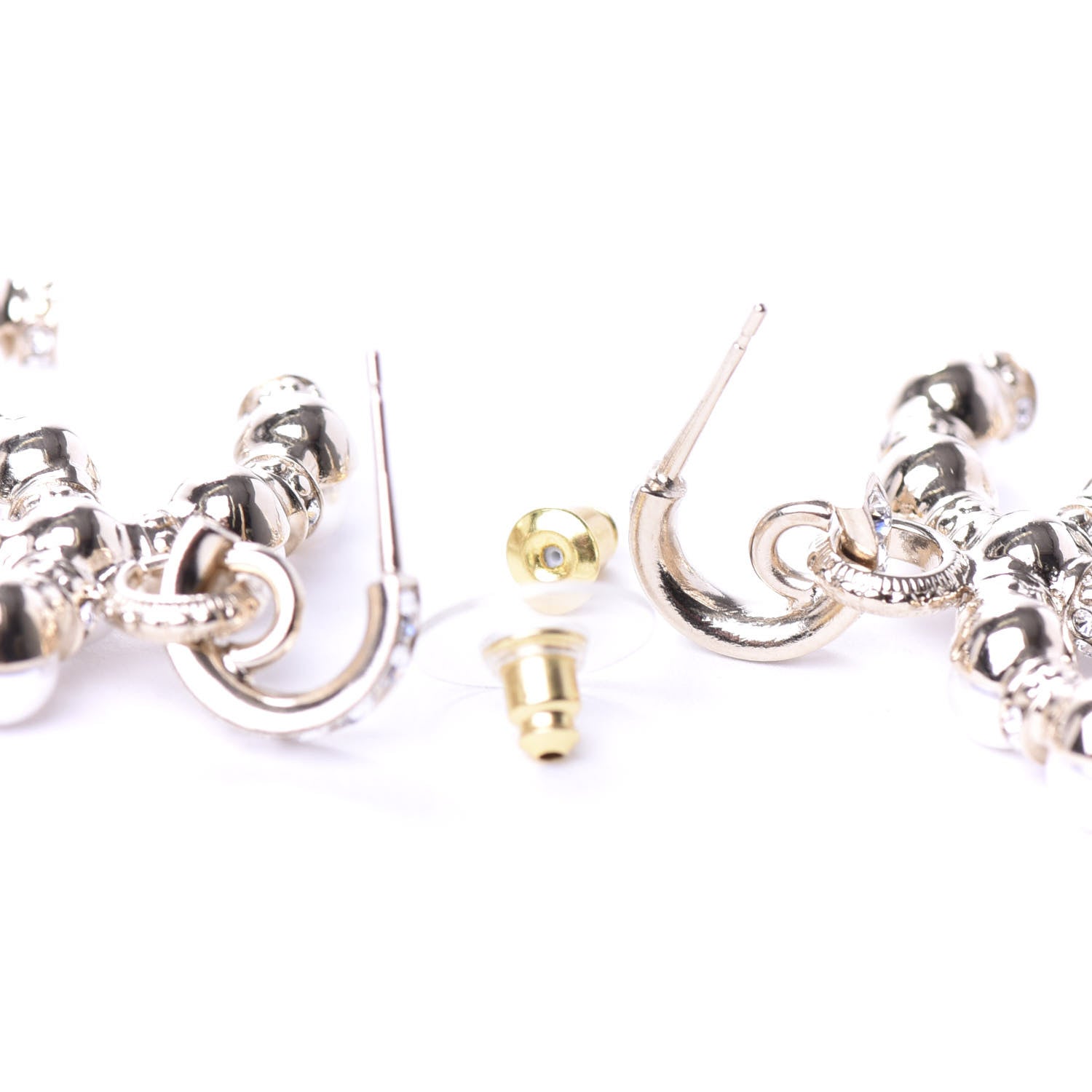 Chanel Pearl Crystal Nefertiti CC Drop Earrings Gold 3 of 4