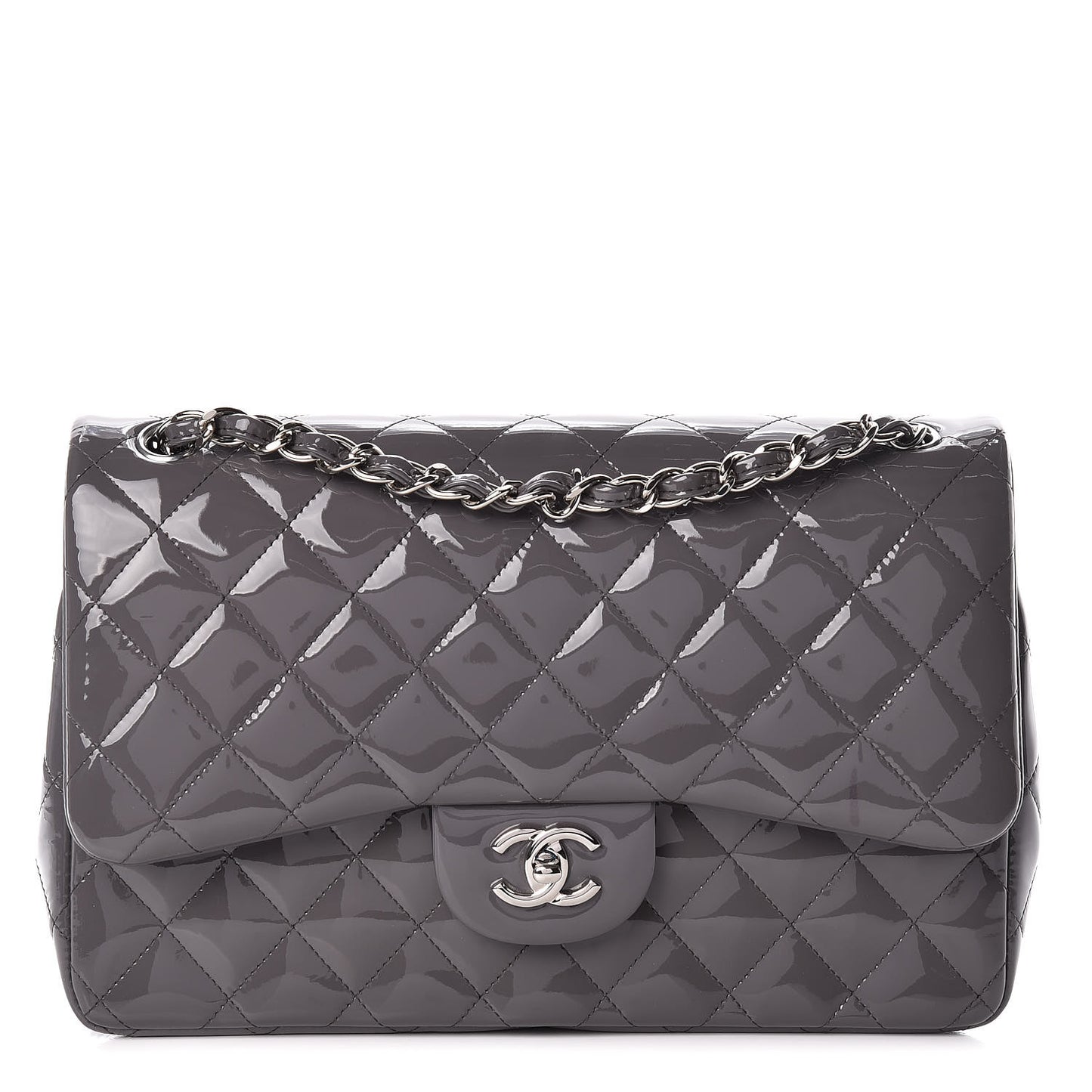 Patent Quilted Jumbo Double Flap Grey