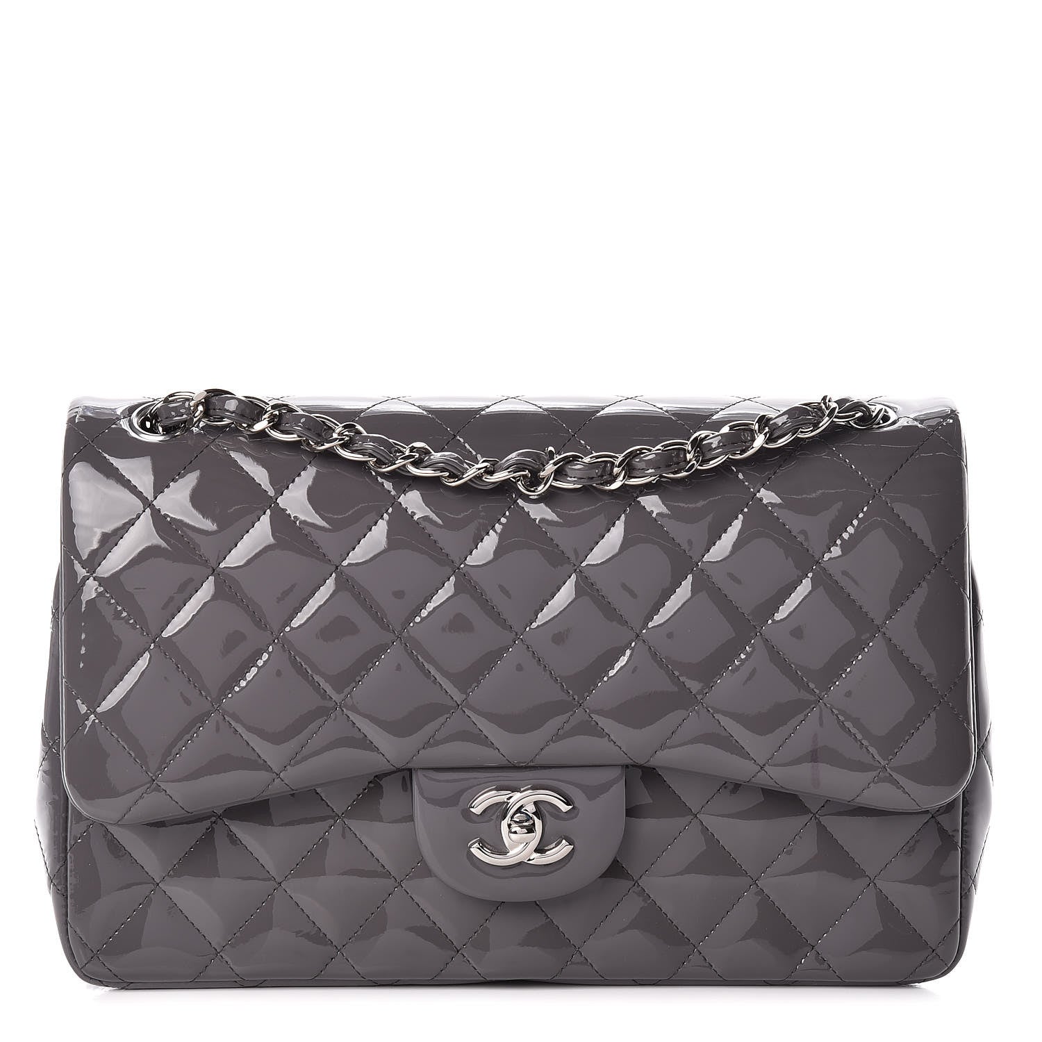 Chanel Patent Quilted Jumbo Double Flap Grey 1 of 11
