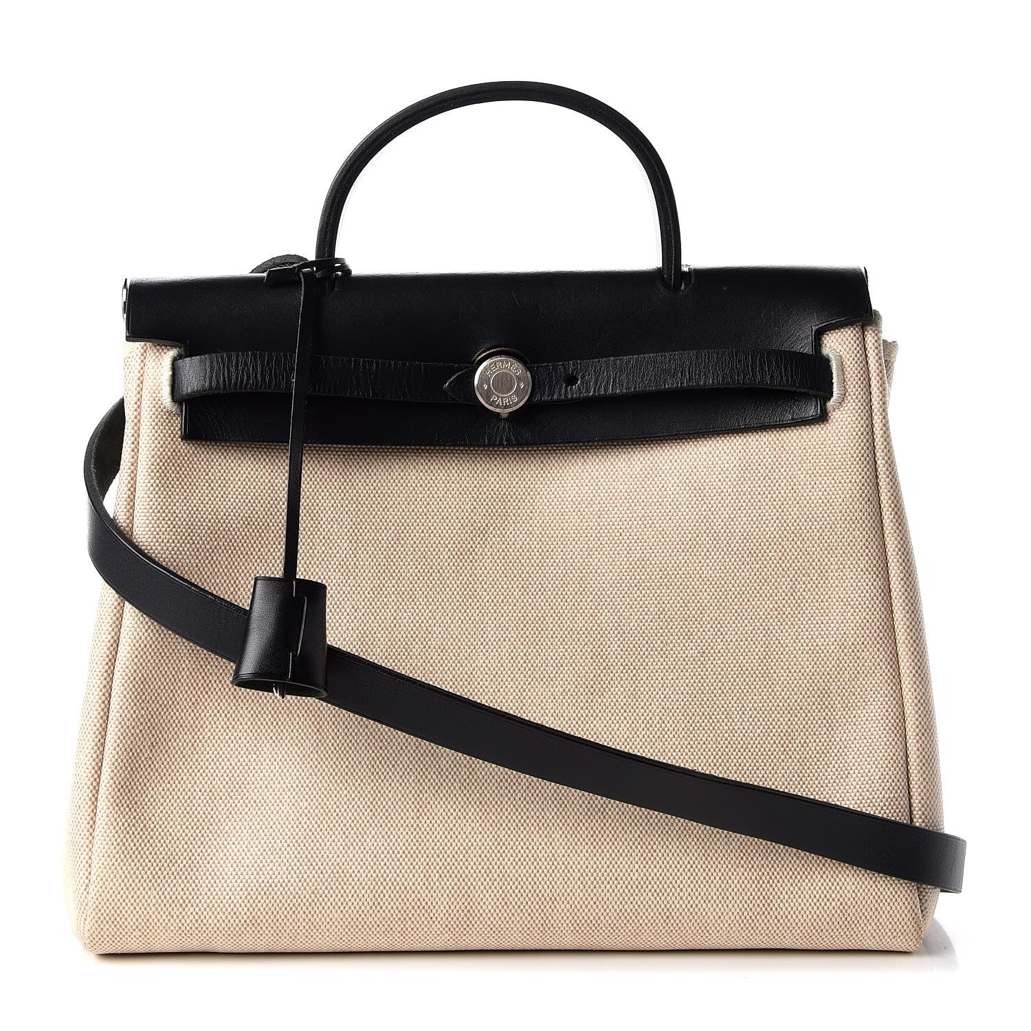 Hermes Toile Vache Calfskin Herbag 30 PM Natural Black 1 of 9