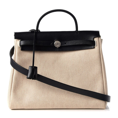 Hermes Toile Vache Calfskin Herbag 30 PM Natural Black 1 of 9