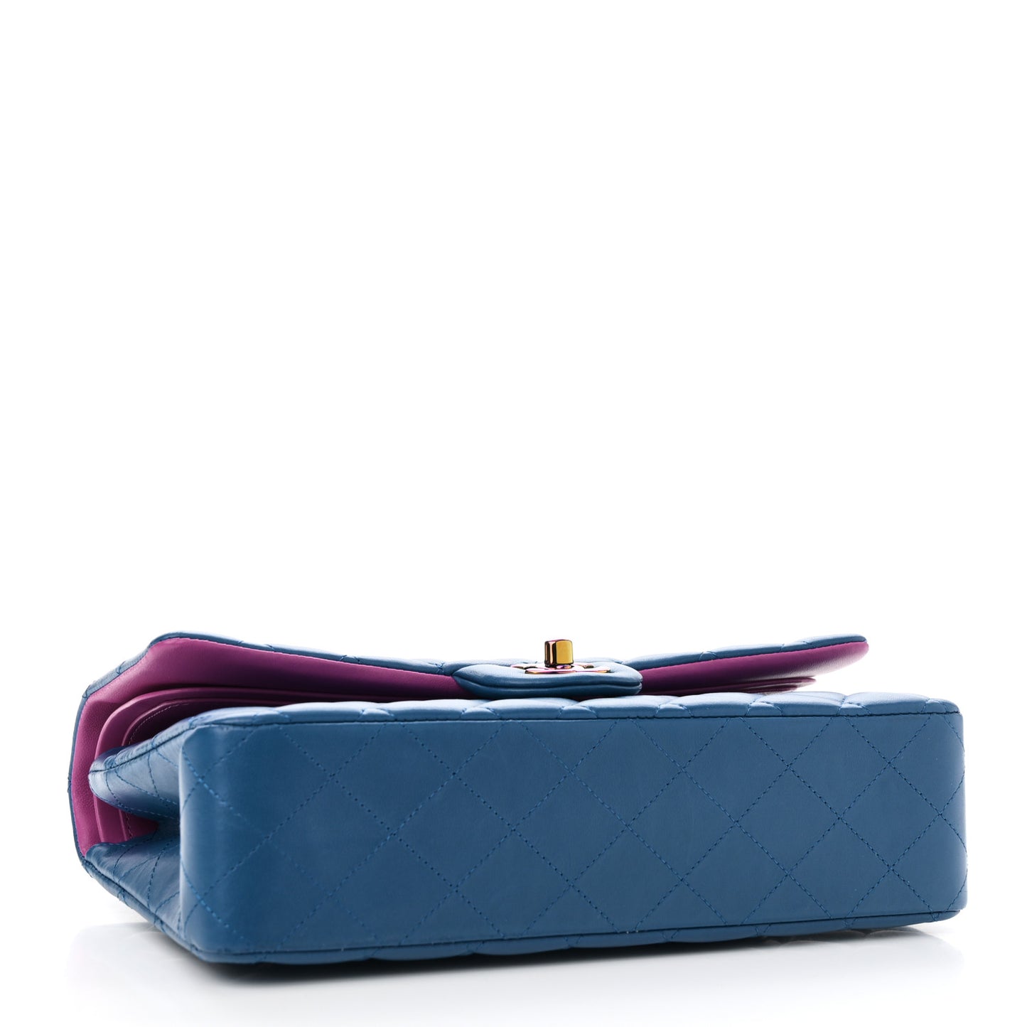 Lambskin Quilted Medium Double Flap Blue Pink